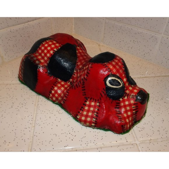 Vintage Red & Black Patchwork Dog Door Stopper decoupage - Picture 7 of 10